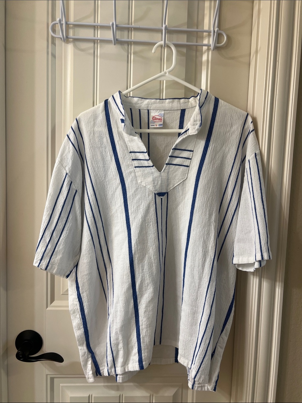 Ras White Shirt with Blue Stripes